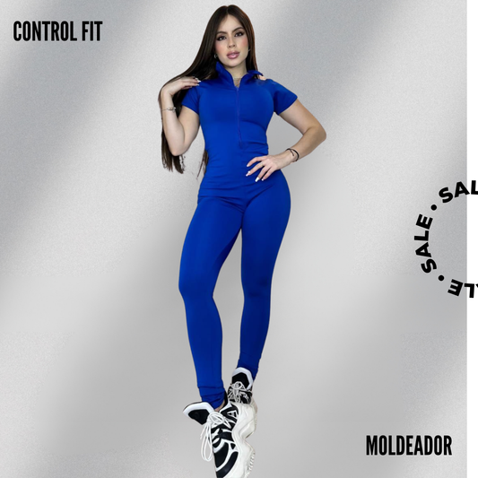 Enterizo Control Fit - Manga Corta con Cierre en Azul.
